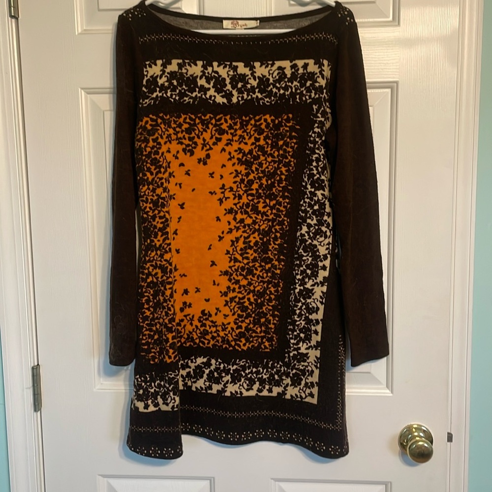 Asymmetric print mini sweater dress